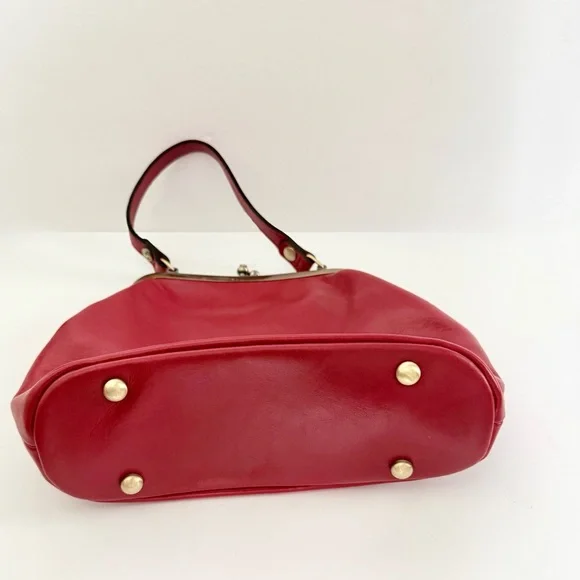 Patricia Nash Laureana Kisslock Small Satchel Bag Red Leather Top Handle Chain - Picture 8 of 10